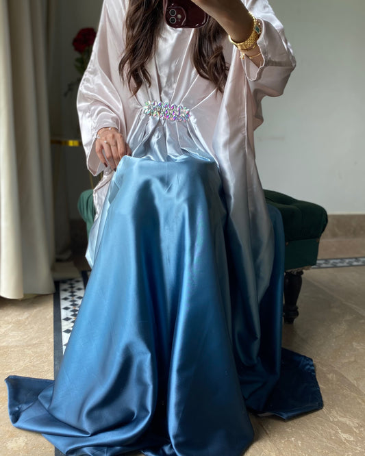 Ombre Satin Crystal Kaftan 🤍💙