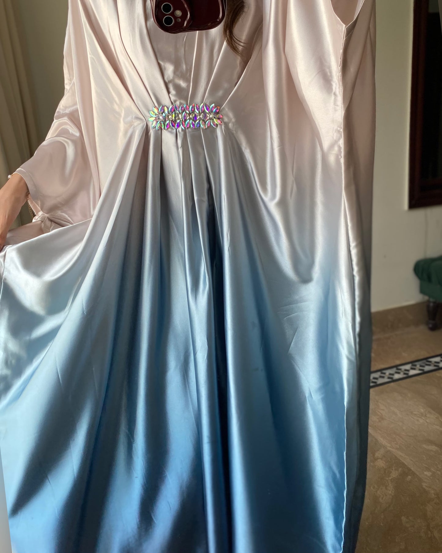 Ombre Satin Crystal Kaftan 🤍💙