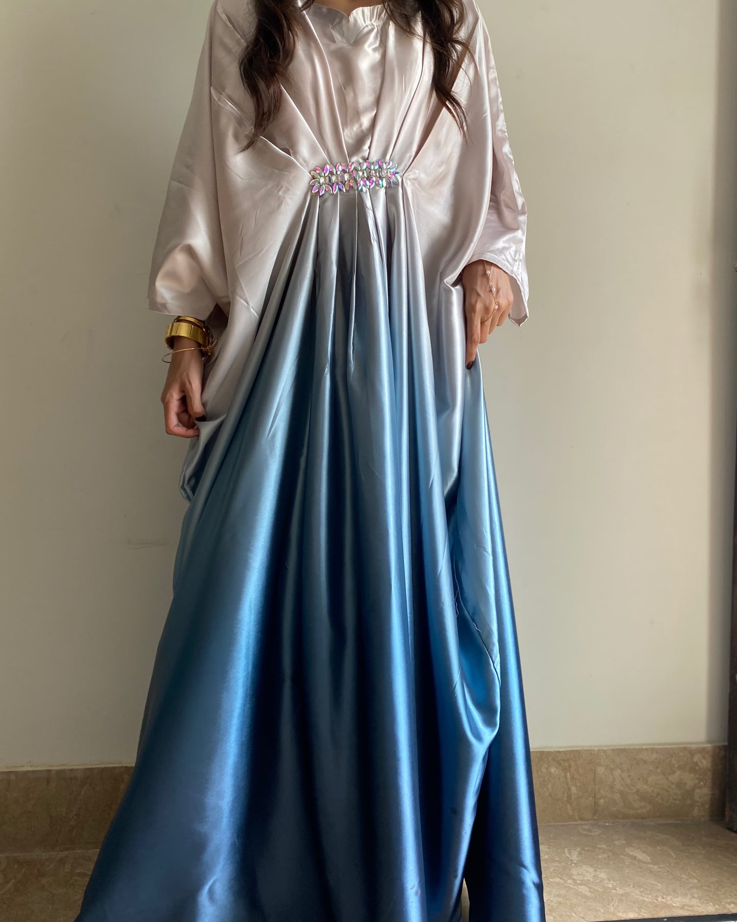 Ombre Satin Crystal Kaftan 🤍💙