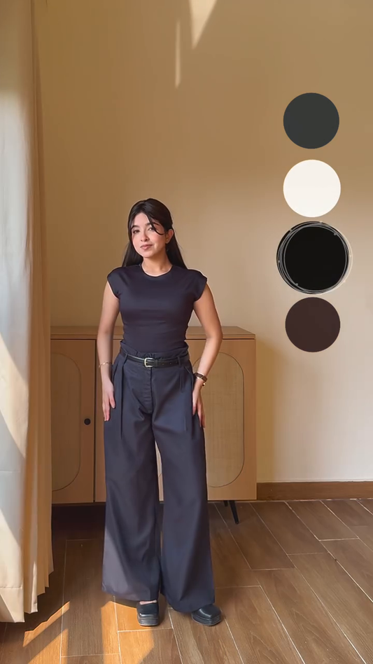 High Waisted Wide Leg Pleated Trouser