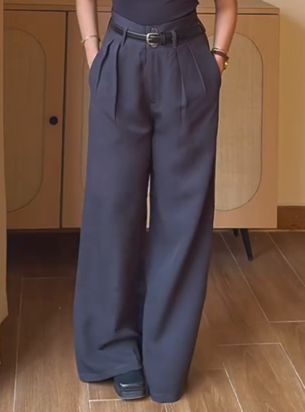 High Waisted Wide Leg Pleated Trouser