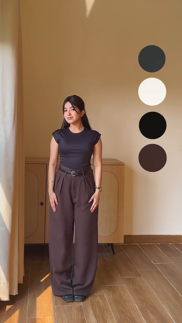 High Waisted Wide Leg Pleated Trouser