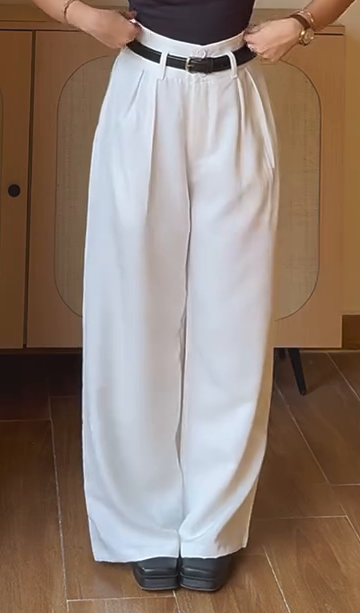 High Waisted Wide Leg Pleated Trouser